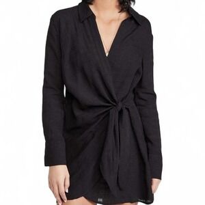 L Space Daydream Tunic Dress Black tie wrap longsleeve‎ mini small